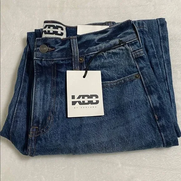 KBB Jeans Barrel Leg NWT by Kahlana Mid Rise Dark Wash Size 0 - Picture 5 of 13